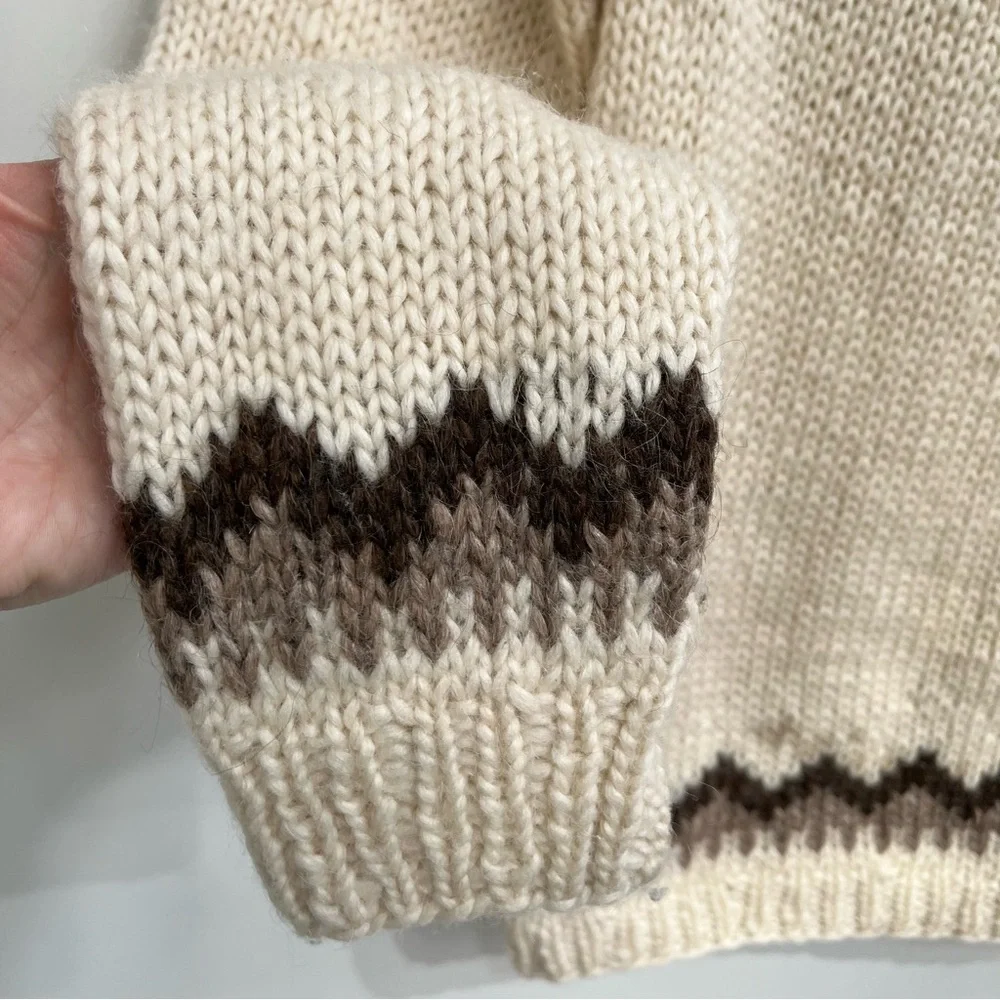 Vintage Icelandic Wool Sweater Hilda Ltd Nordic Fair Isle Cream Beige Brown M - Picture 8 of 10